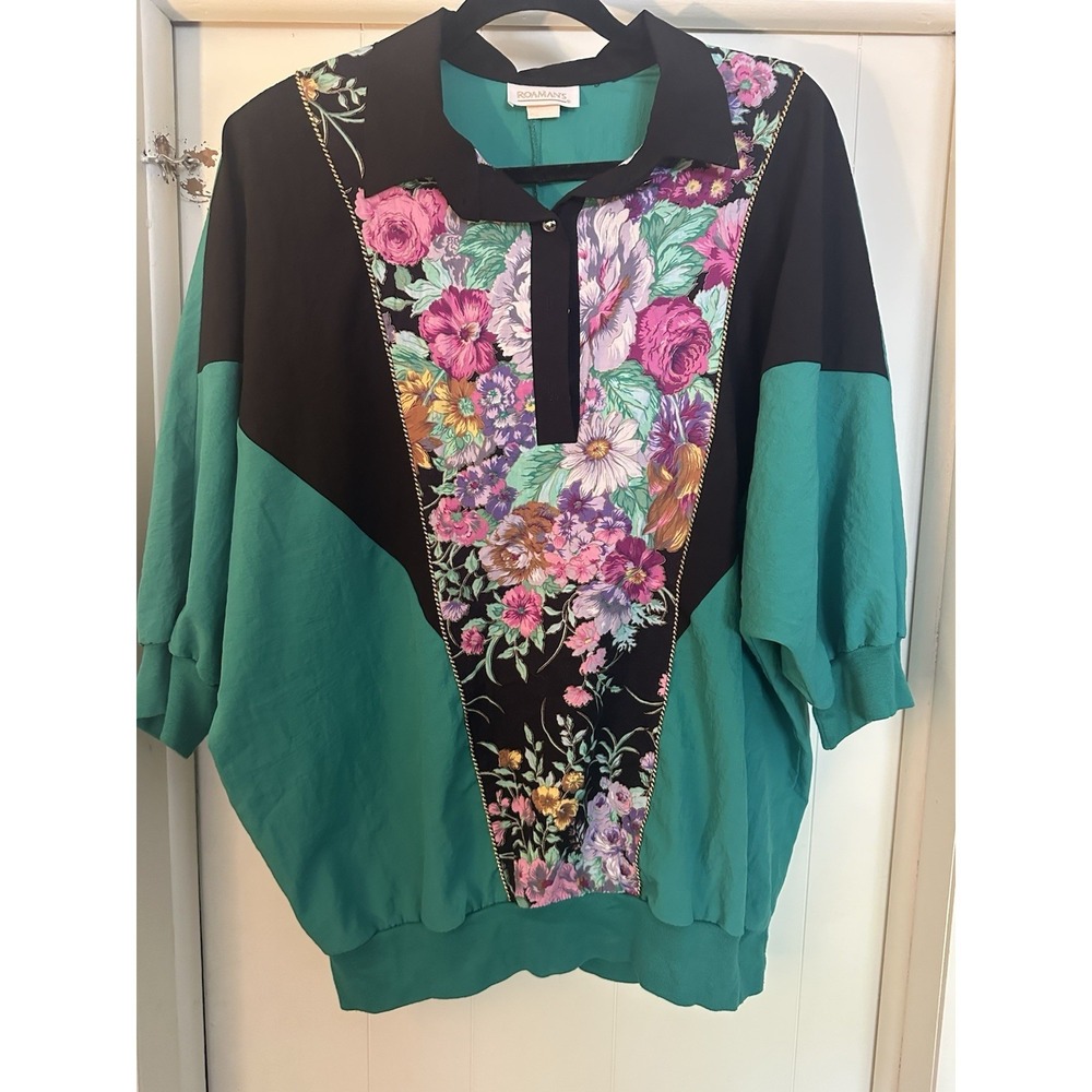 Vintage Romans  Plus Size 1X Windbreaker Jacket Style Pullover  Floral Design